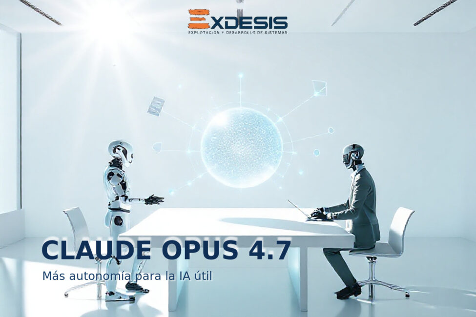 CLAUDE OPUS 4.7 Portada editorial de Exdesis sobre Claude Opus 4.7 de Anthropic y su impacto en agentes de IA, código y productividad empresarial.