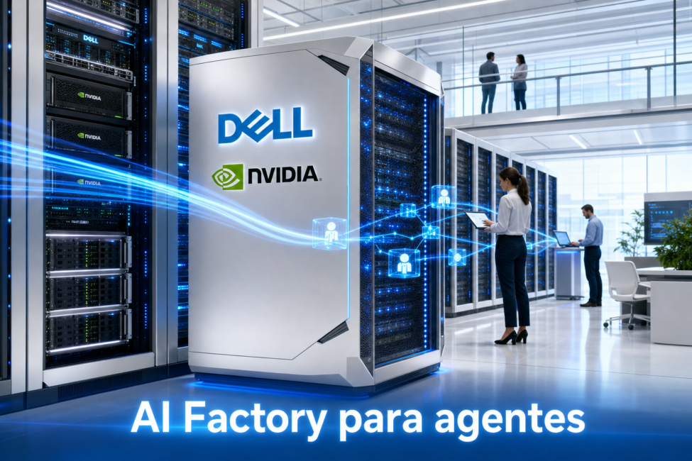 Portada editorial clara sobre la AI Factory de Dell y NVIDIA para agentes empresariales.