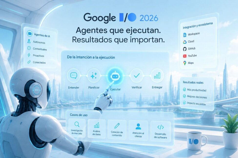 Imagen destacada del artículo sobre Google I/O 2026, Gemini y agentes de IA.