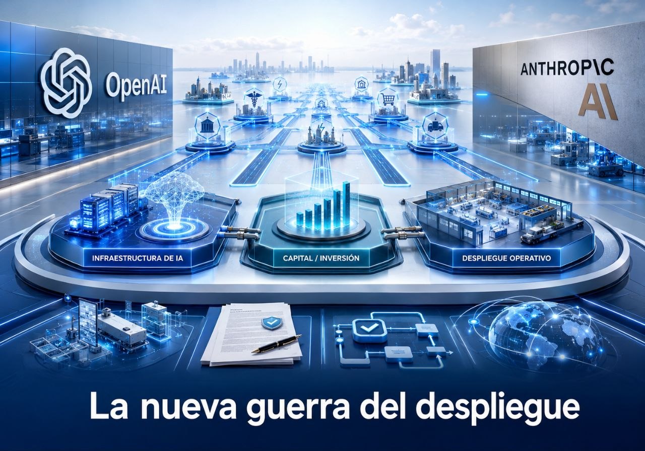 Portada editorial de Exdesis sobre OpenAI y Anthropic crean joint ventures para acelerar servicios de IA enterprise.