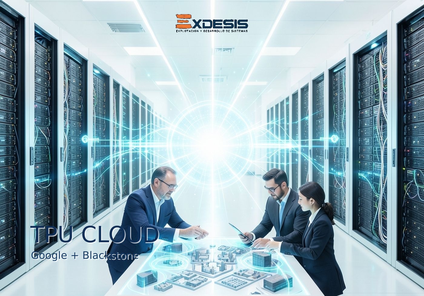 Portada editorial de Exdesis sobre Google y Blackstone crean una nueva TPU cloud para infraestructura de IA empresarial.