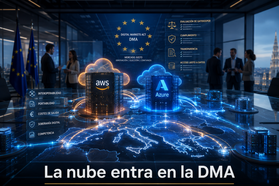 portada-ue-aws-azure-dma Portada editorial sobre la regulación europea DMA aplicada a AWS y Azure en la nube empresarial