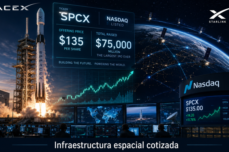 Ilustración de la salida a bolsa de SpaceX, Starlink y la infraestructura espacial cotizada