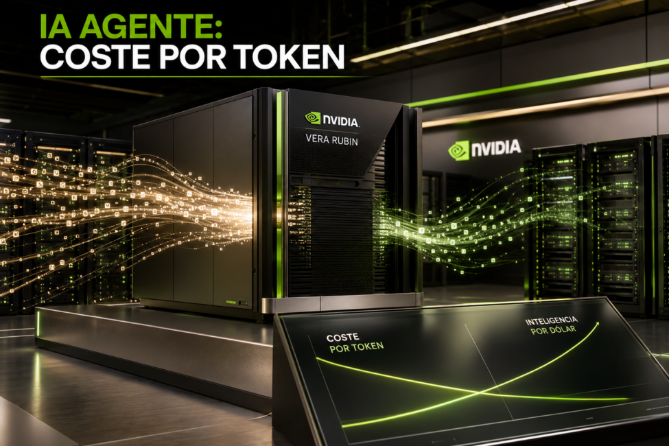 Portada editorial sobre NVIDIA Vera Rubin, IA agente y coste por token