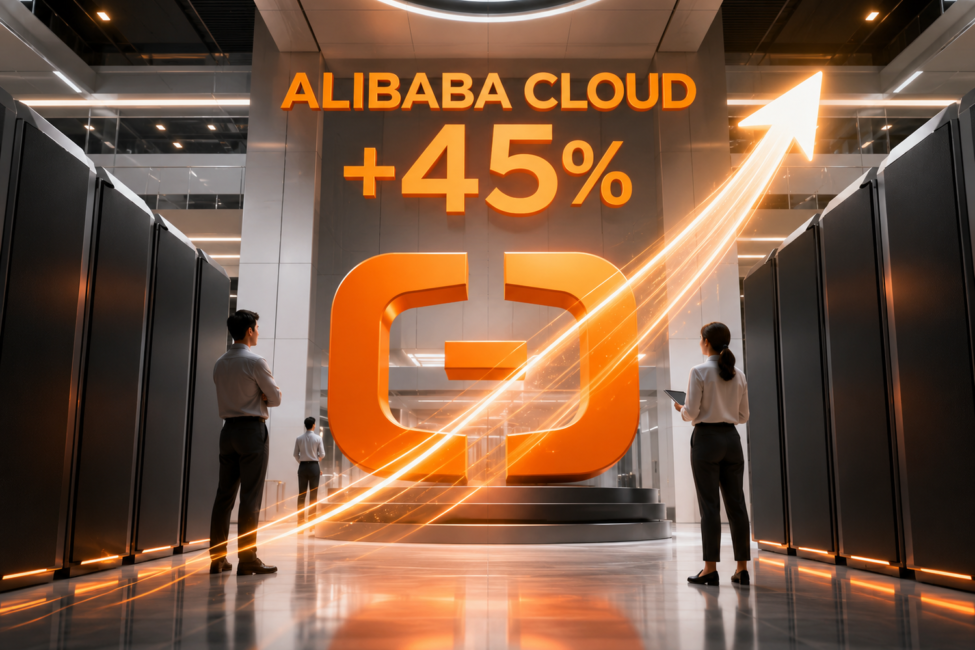 Representación editorial de Alibaba Cloud, centros de datos y crecimiento de la inteligencia artificial