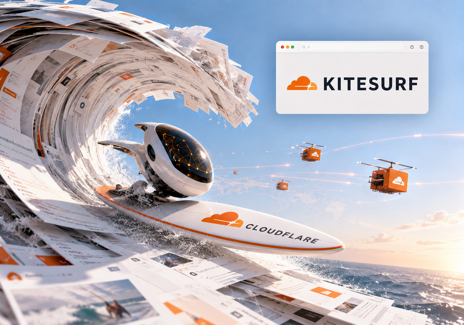 Cloudflare Kitesurf, navegador para agentes de IA Agente de inteligencia artificial navegando por la web mediante Cloudflare Kitesurf