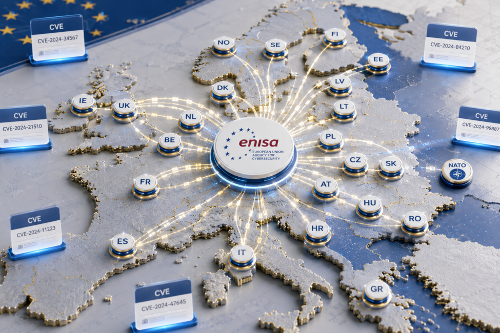 Emblema de ENISA sobre una red europea de identificación de vulnerabilidades CVE