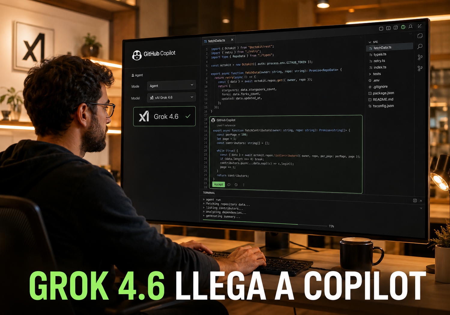 Grok 4.6 en GitHub Copilot Grok 4.6 integrado en GitHub Copilot para programación agéntica
