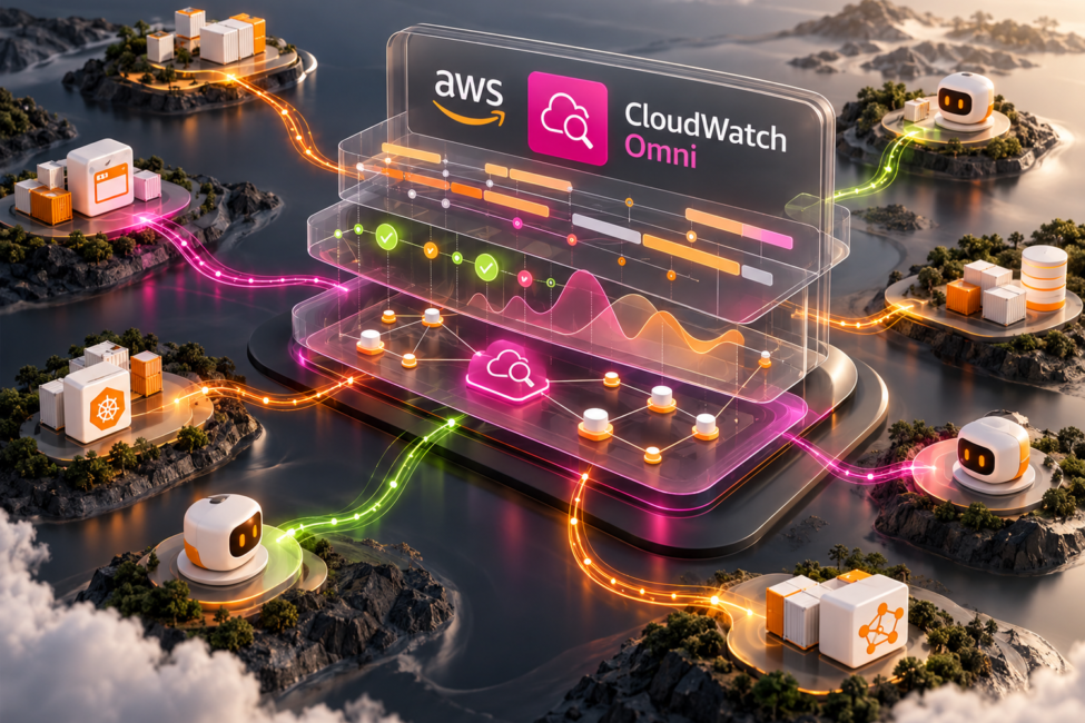 Trazas de aplicaciones y agentes convergiendo en Amazon CloudWatch Omni con la identidad visual de AWS