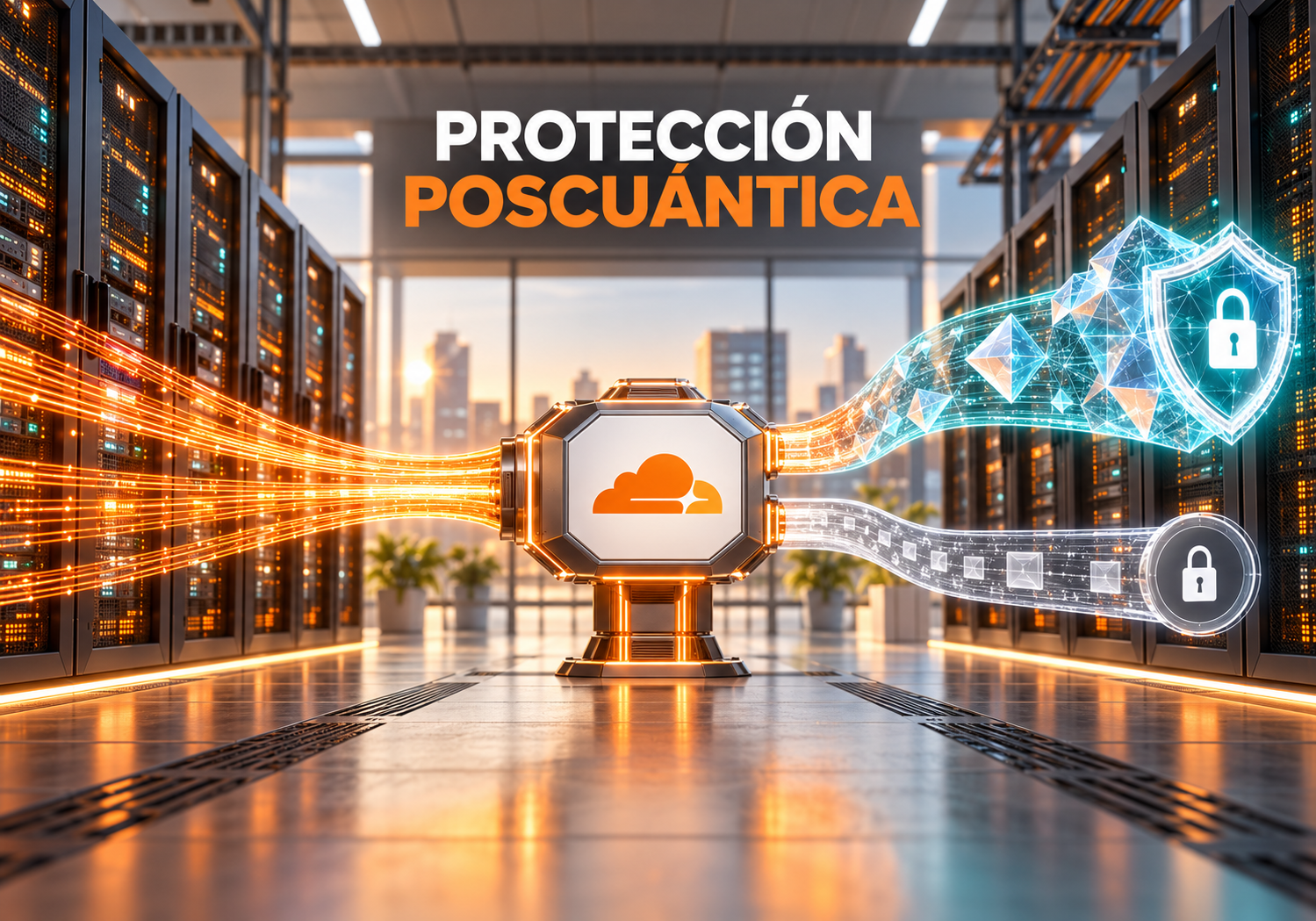 Cloudflare automatiza la criptografía poscuántica Infraestructura de Cloudflare conectada a servidores mediante protección criptográfica poscuántica