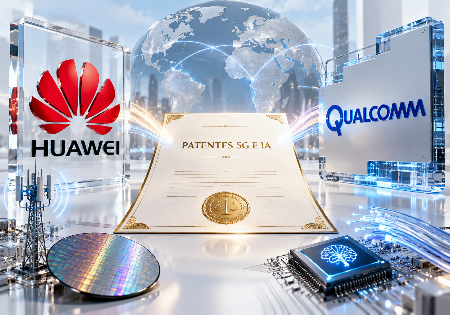 Identidades de Huawei y Qualcomm conectadas mediante un acuerdo de patentes sobre 5G, inteligencia artificial y redes