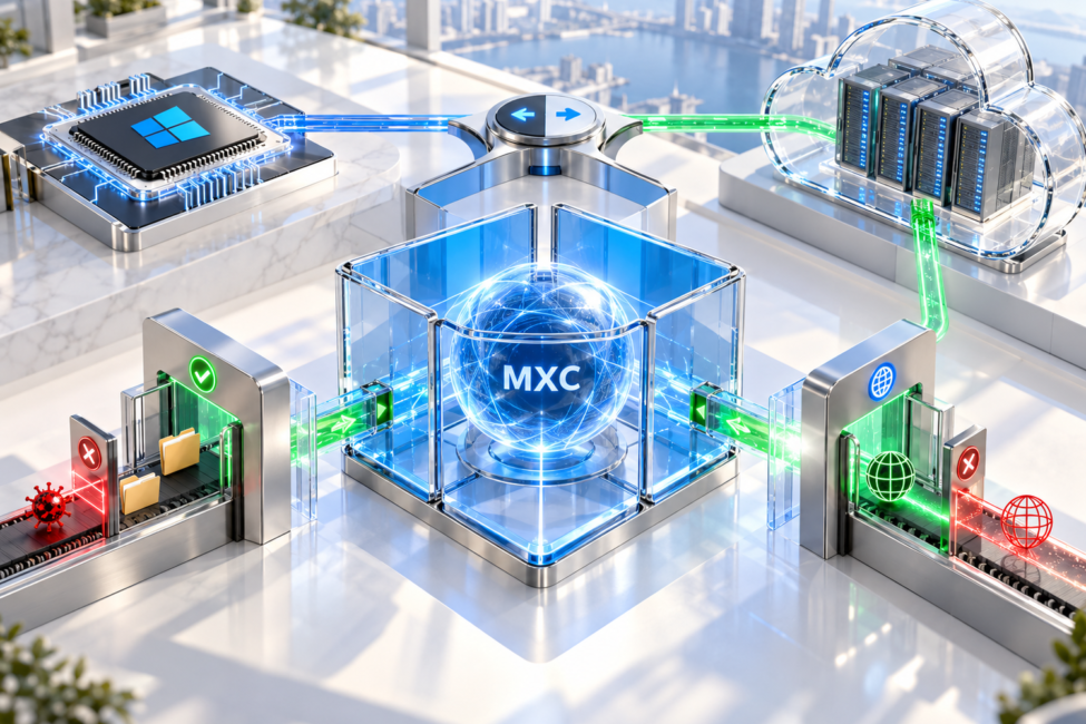 Microsoft Execution Containers para agentes en Windows 11 Símbolo de Windows 11 convertido en una cámara MXC que controla el acceso de un agente de IA a archivos y redes