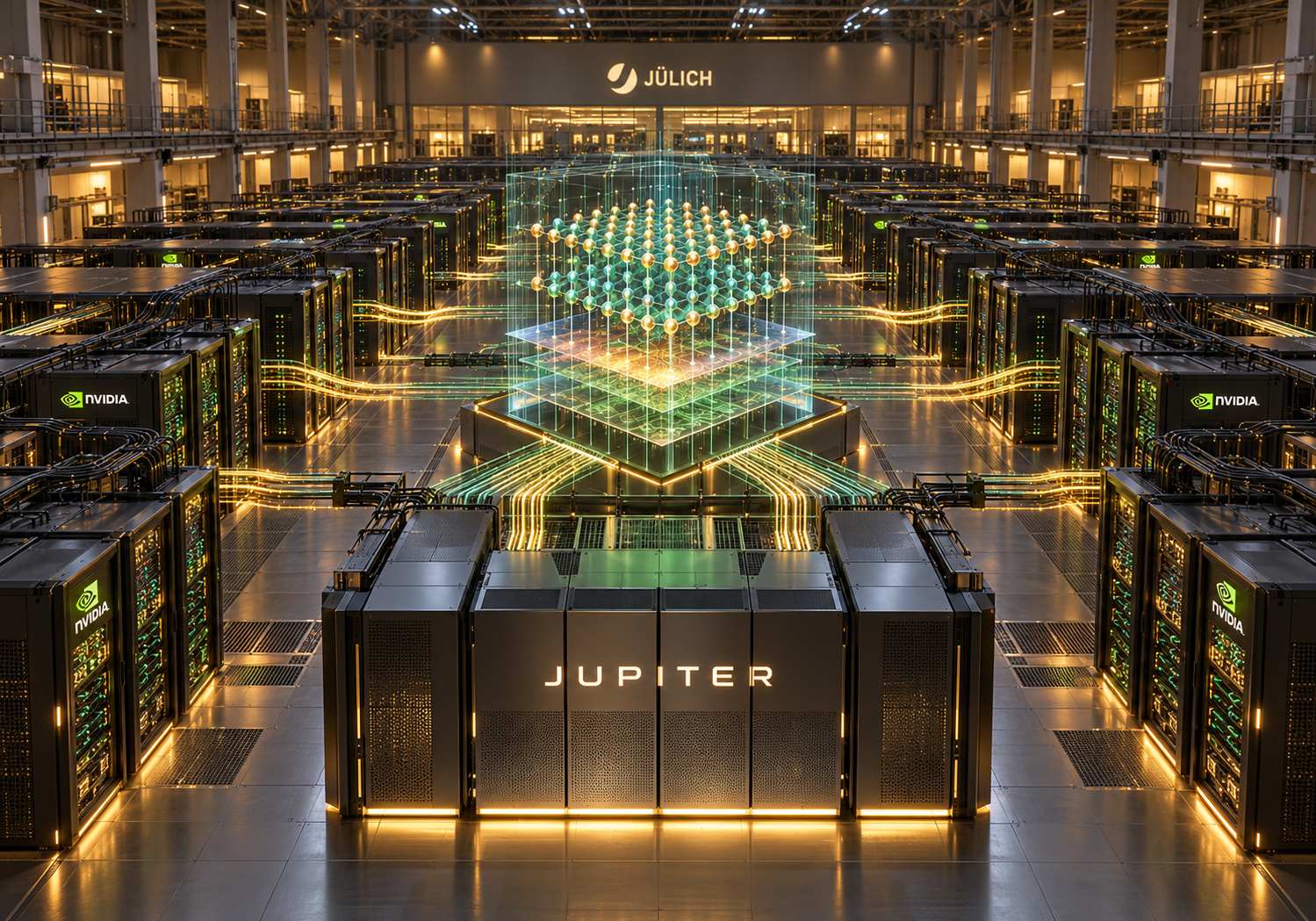 NVIDIA y Jülich simulan 104 cúbits en JUPITER Superordenador JUPITER de Jülich simulando un procesador cuántico tolerante a fallos con aceleradores NVIDIA