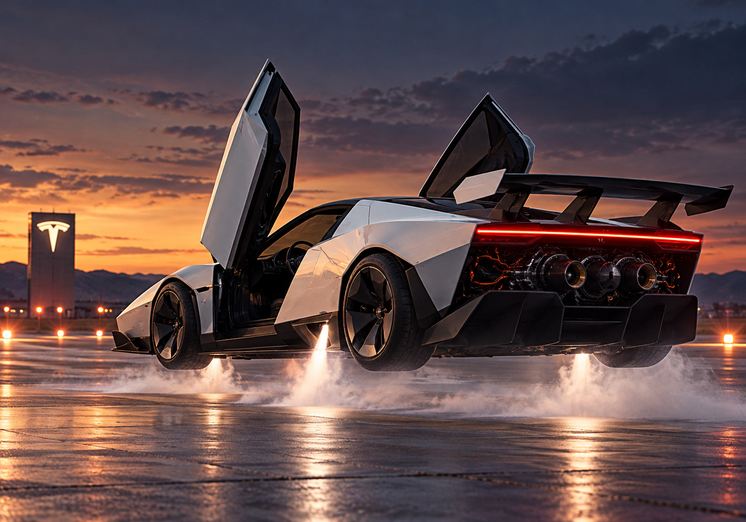 Tesla Roadster 2026 y su sistema de propulsión SpaceX Tesla Roadster 2026 blanco y angular durante una prueba controlada con propulsores de gas frío
